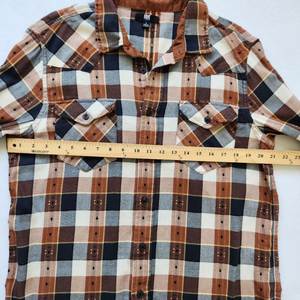 Frye Button Down Flannel Shirt Jacquard Brown Plaid Business Casual Western - Picture 10 of 11